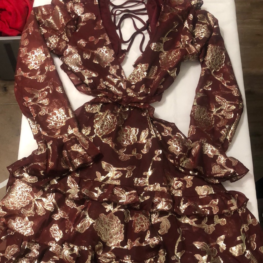 Altar'd State Red and White Plunge Bishop Sleeve Sundress